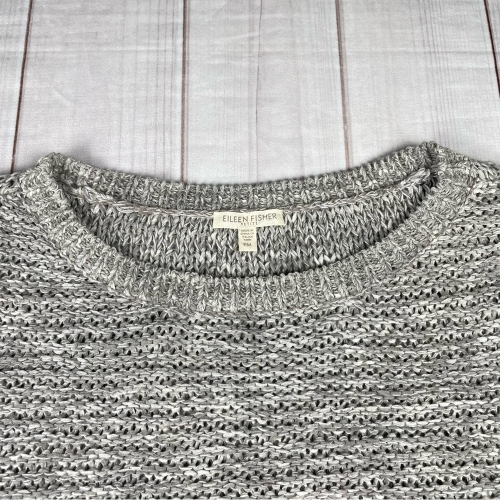 Eileen Fisher Crochet Open Knit Top Women’s M Petite Cap Short Sleeve Cotton EUC - Picture 5 of 13